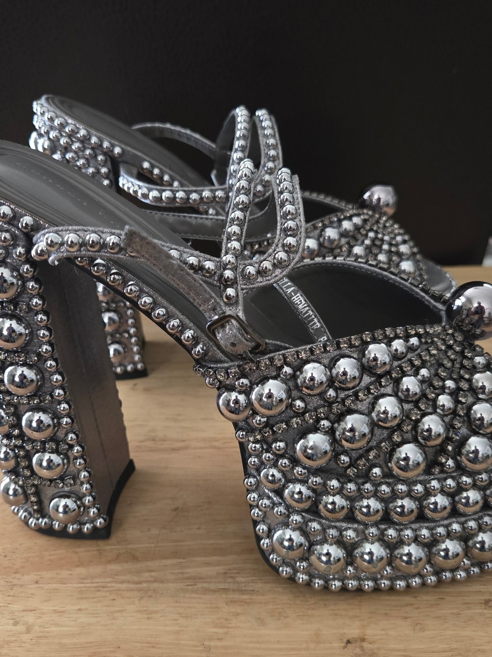 Gianni Bini Oaklynn Rhinestone Jeweled Studded Platform Heels - Picture 5 of 9